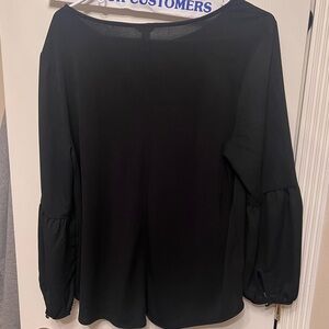 Ann Taylor Black Blouse Long Sleeve Puff Sleeve Top Size Large